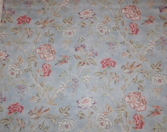 COLEFAX & FOWLER Tela de lino floral con diseño de pájaros del árbol de la vida, 10 yardas, azul antiguo y multicolor