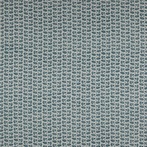 COLEFAX & FOWLER Petite Scrolling Leaves Stripe Linen Fabric 10 Yards Blue