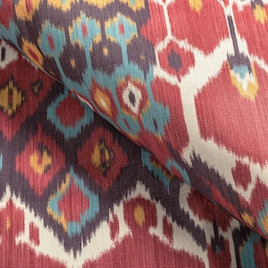 BRUNSCHWIG & FILS Italian Ikat Bonnieux Print Fabric Berry Aqua