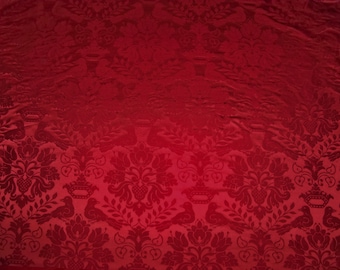 SCALAMANDRE Love Bird Silk Damask Fabric 3 Yards Ruby Red