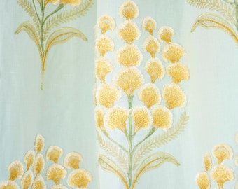 SCHUMACHER EXOTIC AURELIA Embroidered & Fringed Linen Fabric 10 Yards Sky Multi