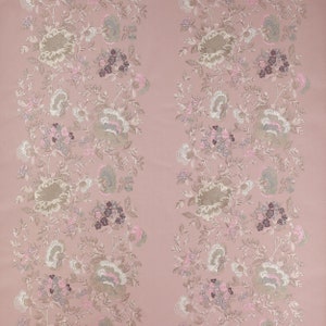 COLEFAX & FOWLER CLARINDA Scrolling Embroidered Floral Linen Fabric 10 Yards Old Pink Multi