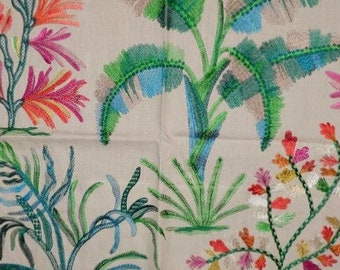 BRUNSCHWIG & FILS Tropical Tress Palms Tessuto in lino ricamato Gioiello Multi