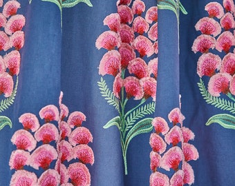 SCHUMACHER EXOTIC AURELIA Embroidered & Fringed Linen Fabric 10 Yards Navy Multi