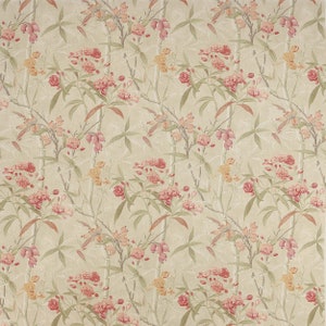 COLEFAX & FOWLER BAMBOO Floral Oleander Linen Fabric 10 Yards Tomato Green Multi