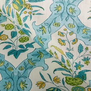 BRUNSCHWIG & FILS French Country Floral Medallions Fabric 10 Yards Aqua