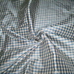 TAPESTRIA FRENCH COUNTRY Gingham Check Silk Fabric 10 yards Chambray Gray Oyster