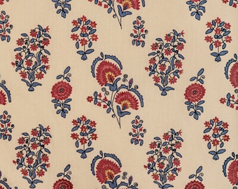 KRAVET LEE JOFA Strolling Petite Floral Embroidered Linen Fabric 10 Yards Red Blue