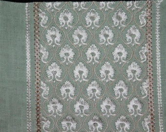 COLEFAX & FOWLER Andorra Embroidered Ornate Stripe Fabric 10 Yards Celadon