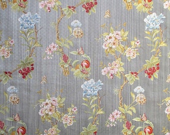 SCALAMANDRE Ninfa Floral Garden Strie Lampas Fabric 10 Yards Grigio