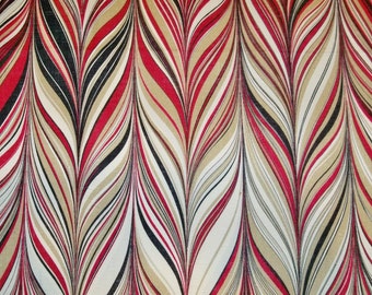 SCHUMACHER RETRO MARBELIZED Stripes Linen Fabric 10 yards Ruby