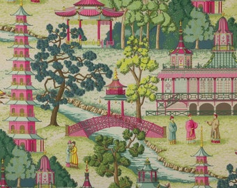 MANUEL CANOVAS Pagode Asiatique CHINOISERIE Toile Tissu 10 Yards Rose Multi