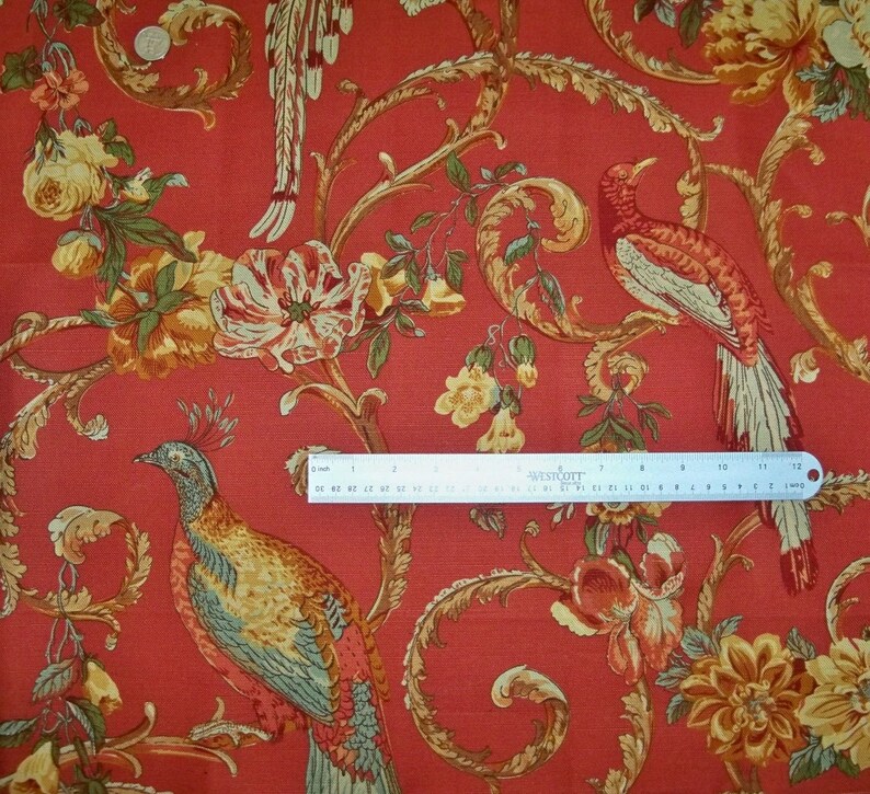 SCHUMACHER MADRIGAL BIRDS Scrolls Linen Fabric 10 yards ...