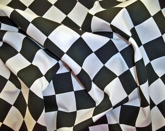 Preciosa tela arlequín con rombos blancos y negros, remanente de 1 yarda