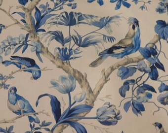 SCALAMANDRE TROPICAL BOTANICAL Birds Toile Fabric 10 Yards Porcelain Blue Multi