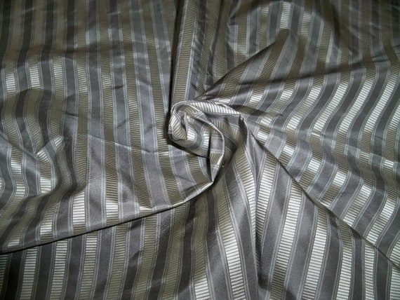 Scalamandre Blue-Silver Striped Silk Taffeta Fabric 57" Wide Courtains Pillows 