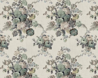 CLARENCE HOUSE SIGNATURE Dahlia Hand Block Floral Linen Fabric 3