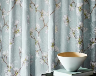 JANE CHURCHILL Snow Flower Floral Print Linen Fabric 10 Yards Aqua Lime