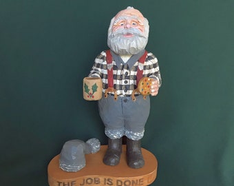 Hand Carved Santa, Woodcarving, Old World Santa Claus, St. Nicholas Carving, Original One of a Kind Santa W/plaid Shirt, Collectable Gift