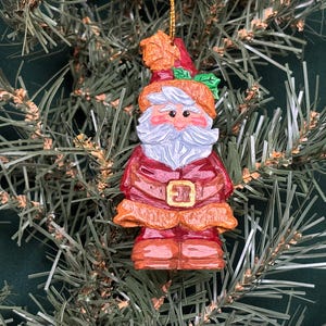 Santa Claus Caricature Wood Carving, Wooden Christmas Tree Ornament.  Santa Figure with Merry Christmas on the back.