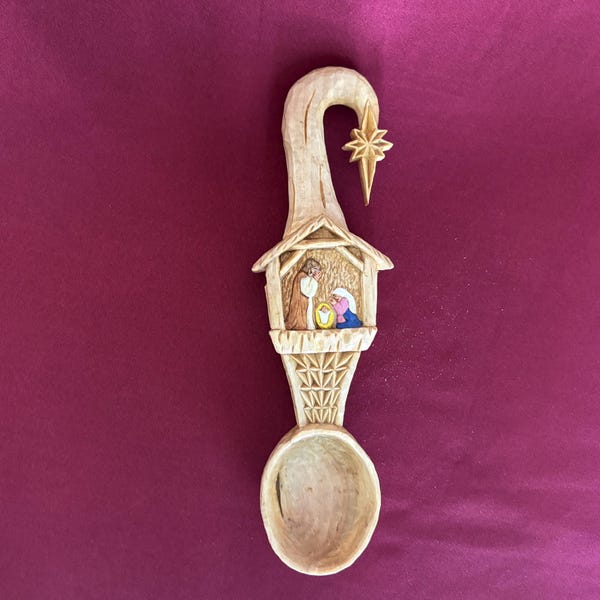 Hand Carved Nativity Lovespoon, Welsh Woodcarving, Christmas Gift