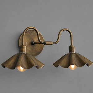 Handcrafted Brass Double Wall Sconce, Vintage Vanity Light, Antique Brass Bathroom Sconce, Double Arm Wall Light, Hardwired or Plug-In