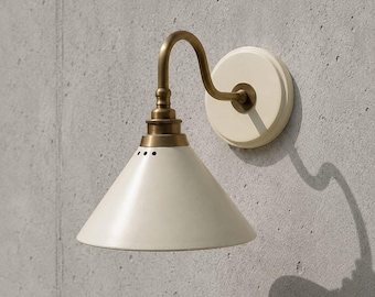 Vintage Brass Wall Sconce, Modern Cone Wall Light, Cream Shade Sconce, Brass Bathroom Light, Bedroom Wall Lamp, Farmhouse Lighting,