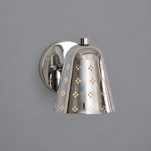 Silver Brass Wall Sconce, Mid-Century Cone Lamp, Perforated Spotlight Fixture, Modern Wall Light, Adjustable Chrome Sconce