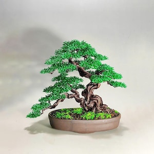 Copper Wire Bonsai, Studio-Style Mini Tree Sculpture | Colored Aluminum Accents, Enameled Ceramic Pot, 20cm Height