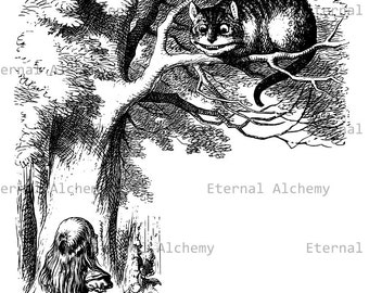 Alice and the Cheshire Cat - Alice in Wonderland Digital Image Instant Download