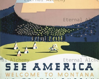 5 Vintage Travel Posters, Full Page, set 11 - US States (California, Montana, Pennsylvania) - Instant download