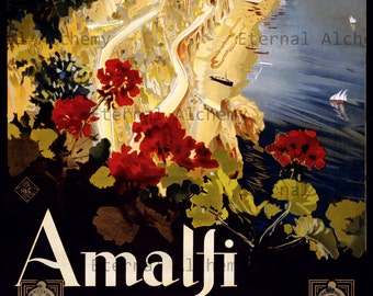 4 Vintage Travel Posters, Full Page, set 9 - Italy: Smaller Towns/Regions (Amalfi, Cortina d'Ampezzo, Merano, Sanremo) - Instant download