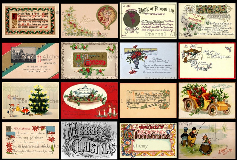 Antique Christmas Postcards Set 5 Decorative Cards, People, Family