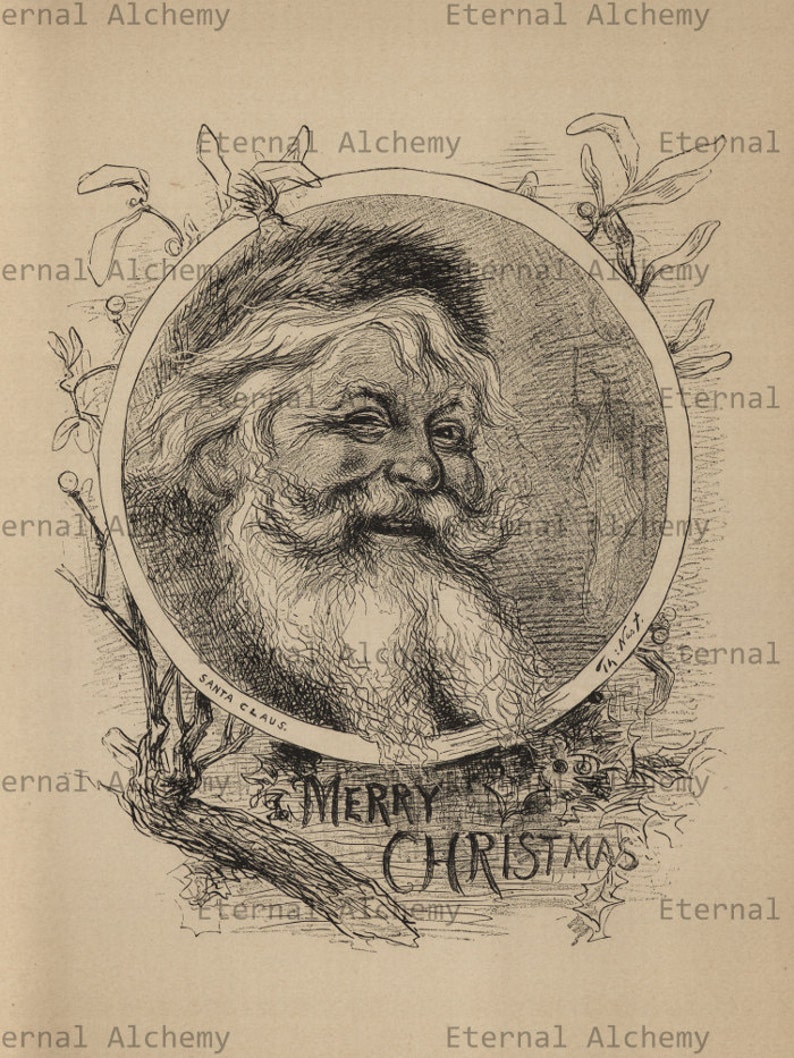 Santa Claus Merry Christmas Thomas Nast Christmas Illustration Instant Download image 1