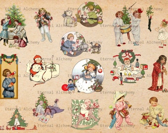 Vintage Christmas Images - Kids on Christmas Morning - 16 images - Clipart/Digital Images - Instant download