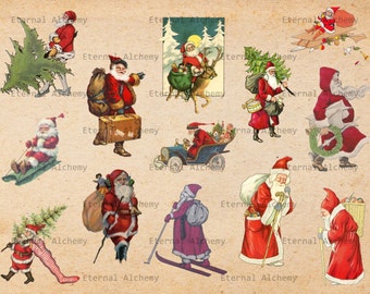 Vintage Christmas Images - Santa Set 2 - Outdoors - 13+1 images - Clipart/Digital Images - Instant download