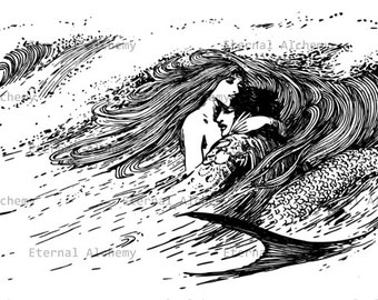 Mermaid with her Prince - Vintage Digital Image - Instant Download