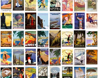 2.5 Vintage Travel Poster Collage Sheets, set 2 - approx. 1 x 1.5 inch images - Instant download