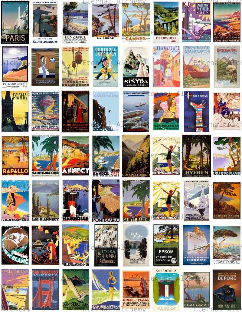 2.5 Vintage Travel Poster Collage Sheets set 2 approx. 1 x | Etsy