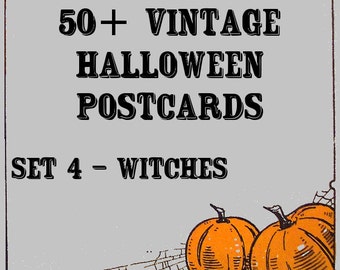 Vintage Halloween Postcards - Set 4 - Witches - Instant download