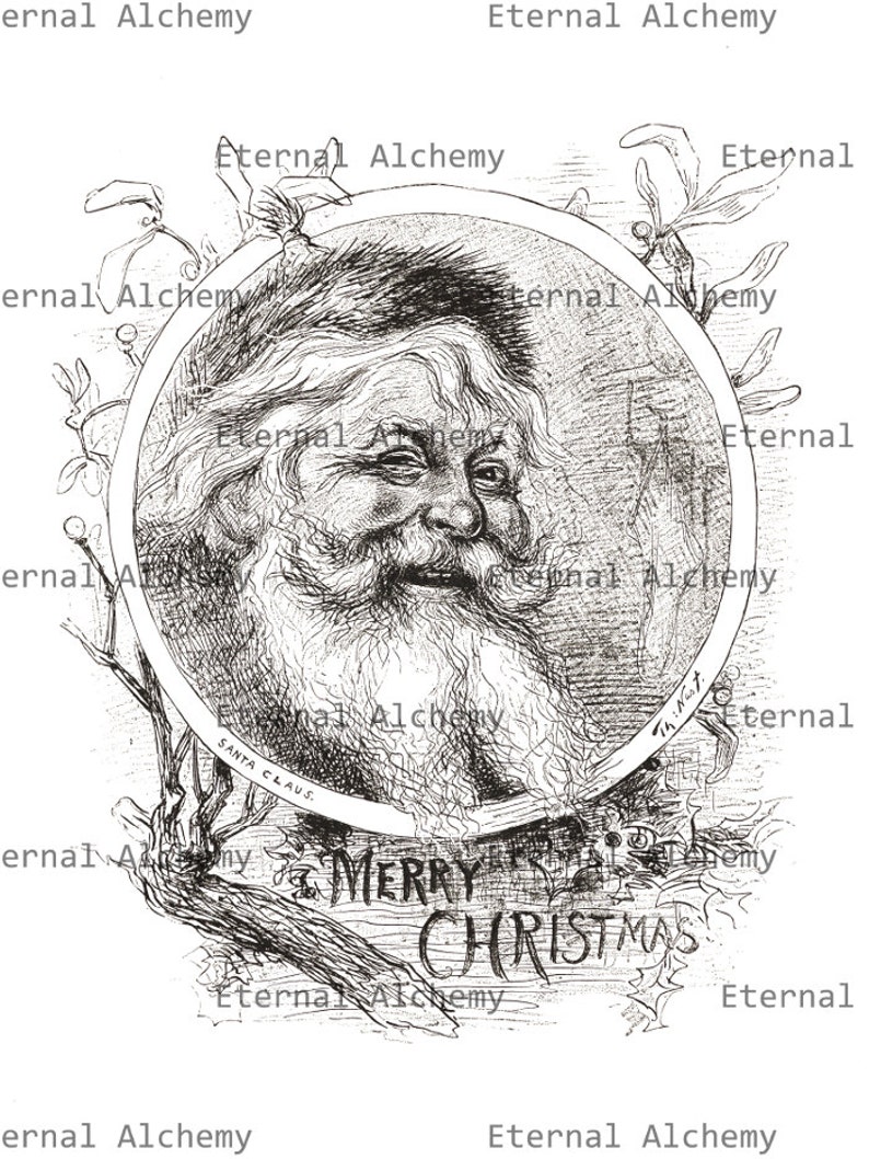Santa Claus Merry Christmas Thomas Nast Christmas Illustration Instant Download image 2