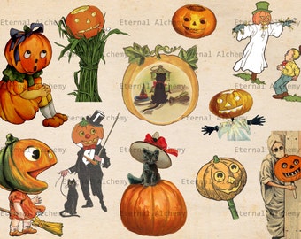 Vintage Halloween Images - Pumpkins - Set 1 - 11 Clipart/Digital Images - Instant download