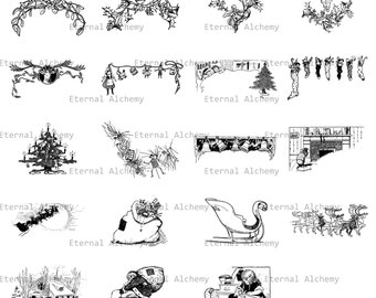 Christmas Decorative Elements Clipart Collection - Set 3 - Black and White Illustrations - 52 separate images - Instant download