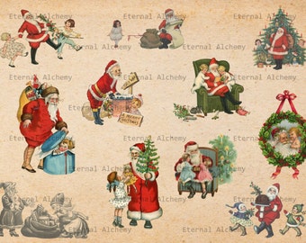 Vintage Christmas Images - Santa Set 3 - With Children - 11+1 images - Clipart/Digital Images - Instant download