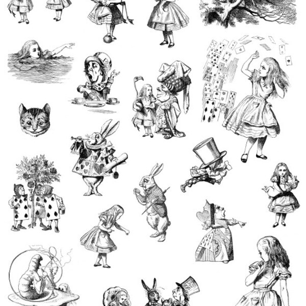 Alice in Wonderland Digital Collage or Sticker sheet - Instant Download