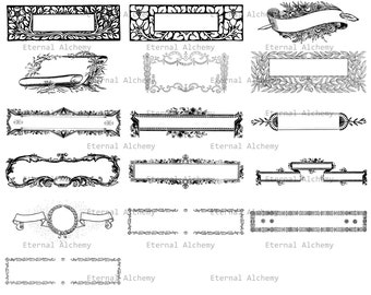 Decorative Elements Clipart Collection - Set 1 - Floral Banners - 31 separate images - Instant download