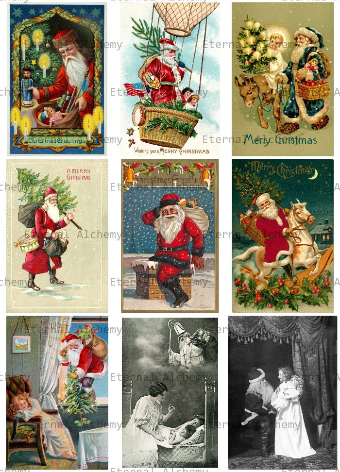 4 Santa-themed Antique Christmas Postcard Collage Sheets - Etsy