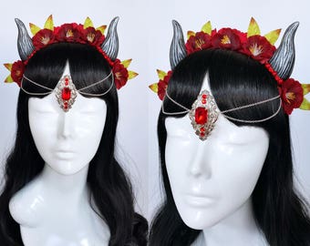 Floral Fairy Headpiece, Horns Headpiece, Horns Cosplay, Floral Headpiece, Handmade, Costume Accessories, Costume Headpiece