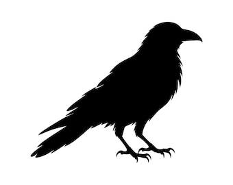 Krähensilhouette (PNG, SVG), Schwarzer Rabe (Clipart), Gotisches Vogelmotiv, Gruselige Herbstkunst, Download