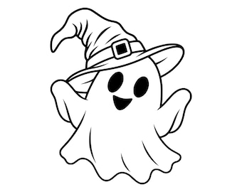 Geisterhexe (PNG, SVG), Halloween-Cliparts, Malvorlage für Kinder, Süßes oder Saures, Download